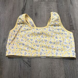 Brooks Large Sports Bra Yellow Floral Uplift Meshback Wireless Size XL Coolmax